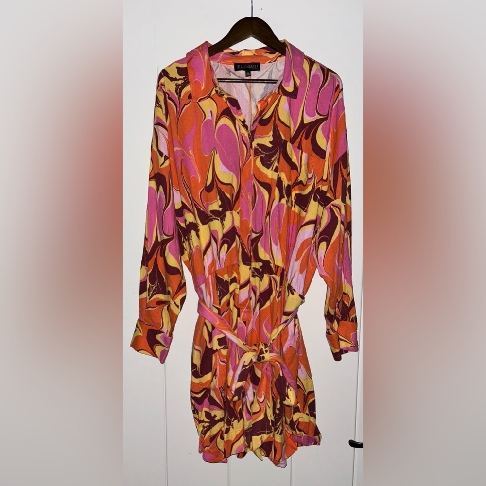 Eloquii Linen Mod Print Romper Boho 70"S Hippie C… - image 1